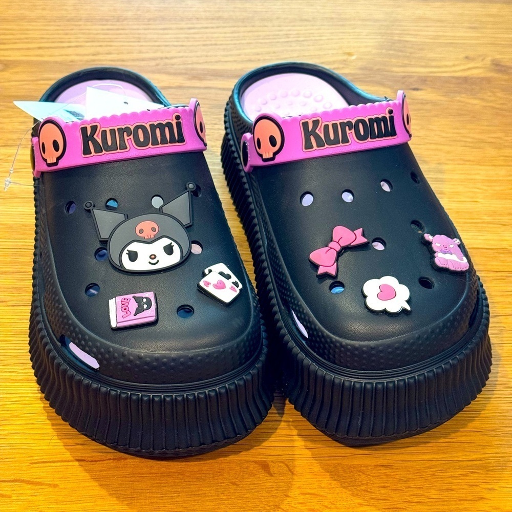 Sanrio Kuromi Platform Clogs Black Pink Size 10 Cute Kawaii Shoes